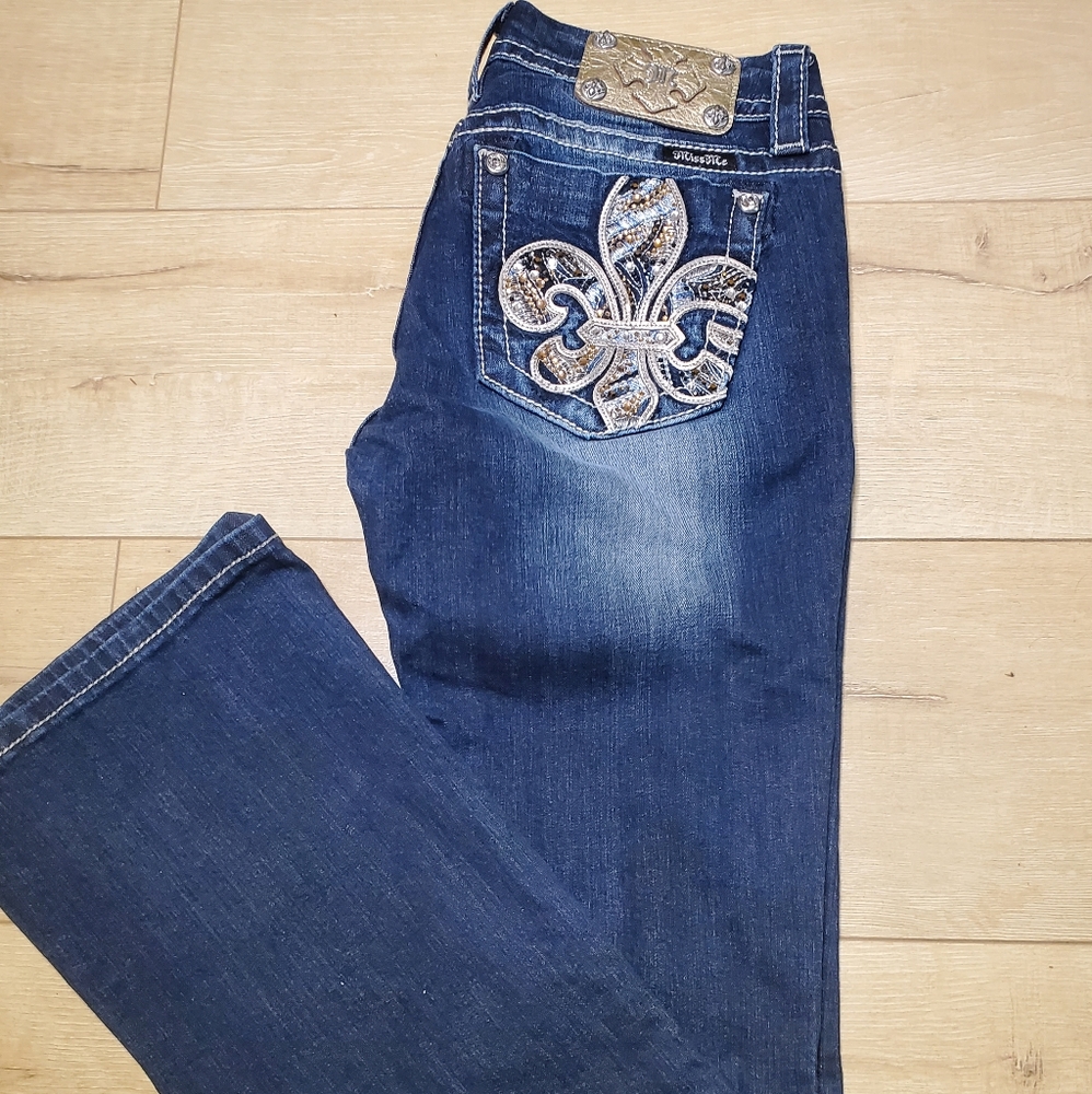 Miss Me Mid Rise Boot Denim Jeans Women's Size 27 Blue 5-Pocket Distressed